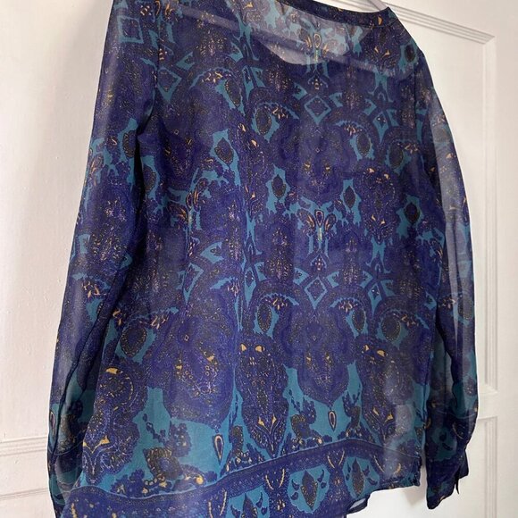 Ecote Urban Outfitters Blue Purple Paisley L/S Top Sheer, Size M - Picture 7 of 8